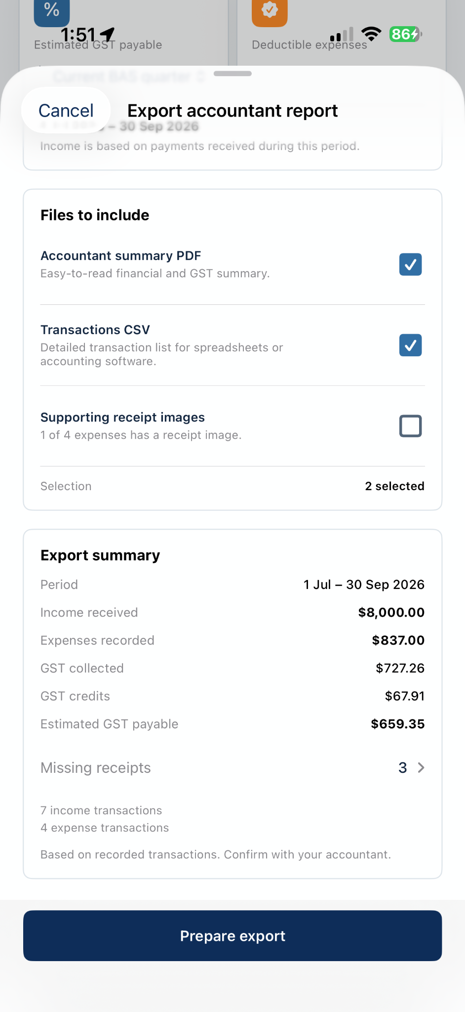 Accountant export