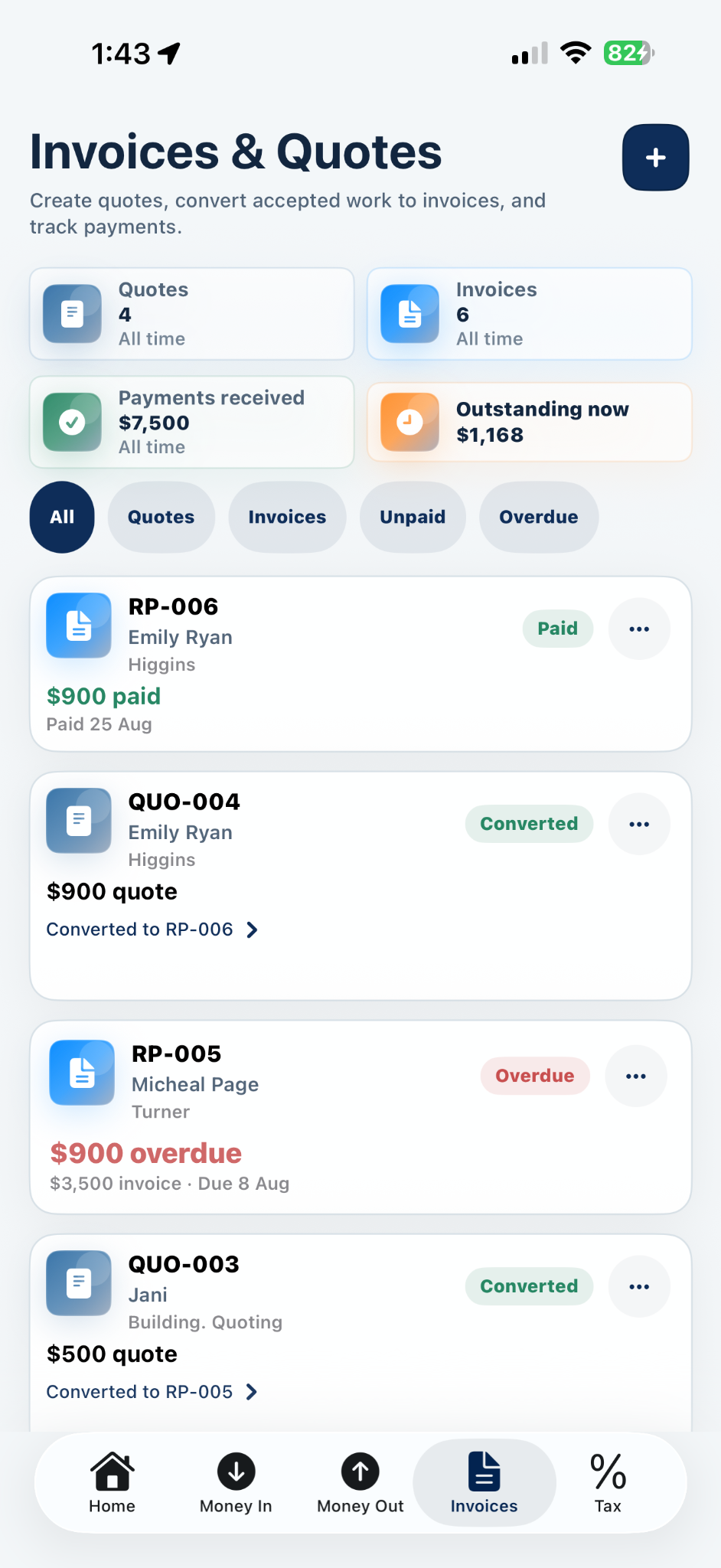 Vantice invoices and quotes